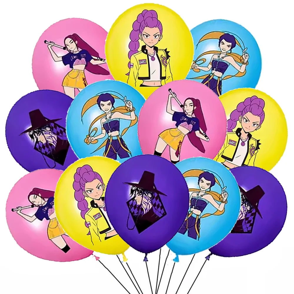 Demon Hunters Birthday Party Decor Tableware Banner Decorations Cake Topper Balloon Girl Kid Korean Kpop Anime Party Supplie Set