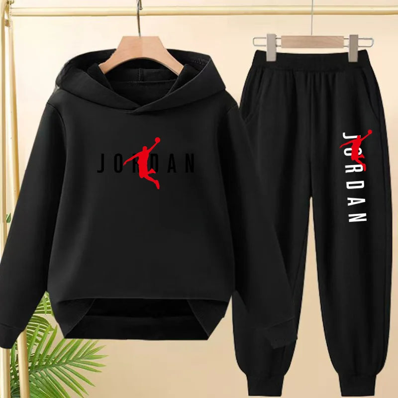 Kids Pullover Black Trend Coat Hoodie Sweatshirt Top+Pants Boys Girls Toddler 3-12Yrs Clothing Casual Sports Jogging Fashion Set
