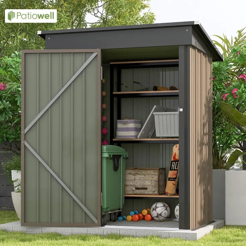 5x3 FT Outdoor Storage Shed, Tool Shed With Sloping Roof And Lockable Door, Metal Shed For Backyard Garden Patio Lawn