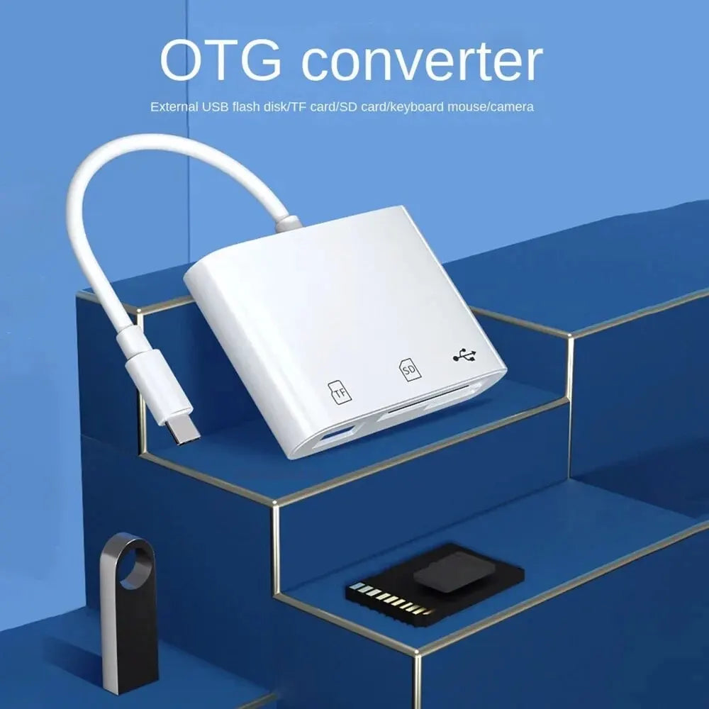 3 In 1 Type C Adapter for TF CF SD Memory Card Reader Compatible with USB C Huawei Macbook Pro and Other Devices