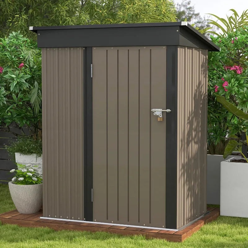 5x3 FT Outdoor Storage Shed, Tool Shed With Sloping Roof And Lockable Door, Metal Shed For Backyard Garden Patio Lawn