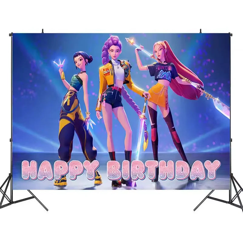 Demon Hunters Birthday Party Decor Tableware Banner Decorations Cake Topper Balloon Girl Kid Korean Kpop Anime Party Supplie Set