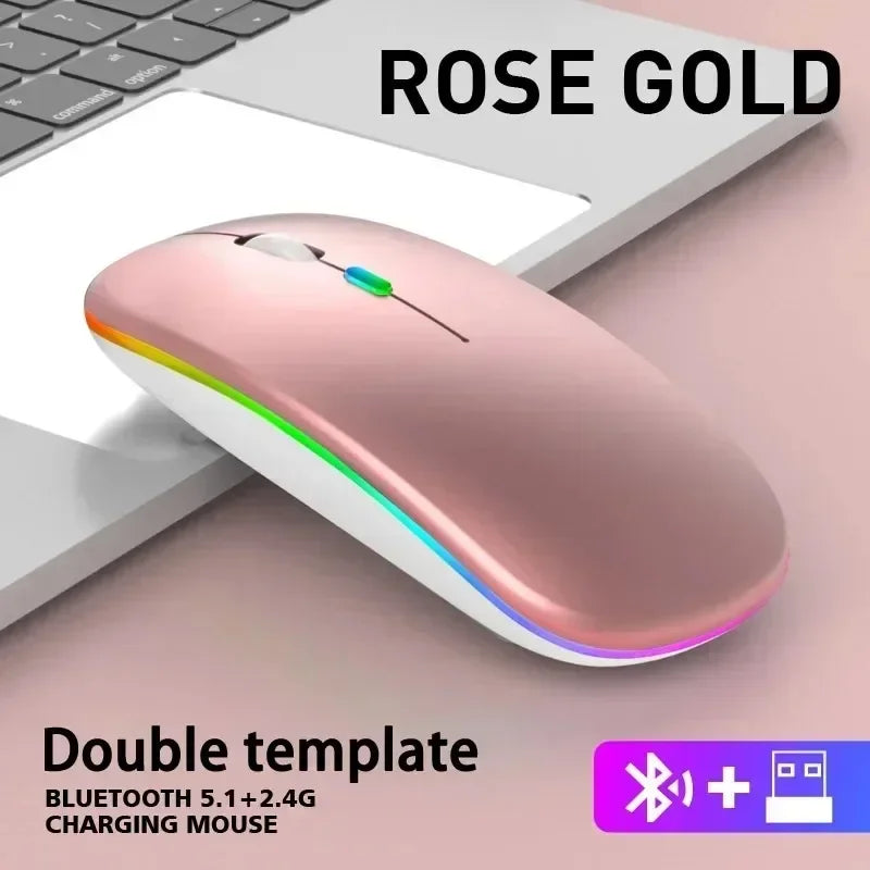 Wireless Mouse Bluetooth-Compatible 2.4GHz Dual Modes Mice Rechargeable RGB Ergonomic Silent Click for PC iPad Laptop Huaiwei