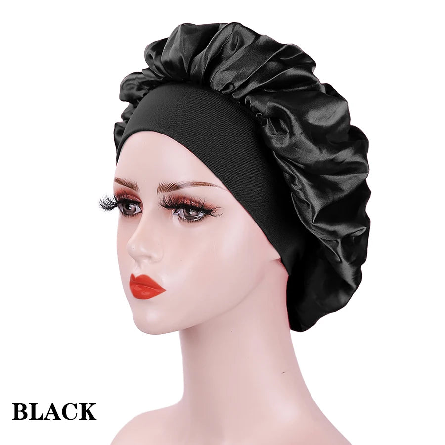 Silk Satin Bonnets for Women & Men - Elastic Wide Band Hair Wrap Cap for Curly Hair - Shower Cap for Sleeping ,Wig Tool