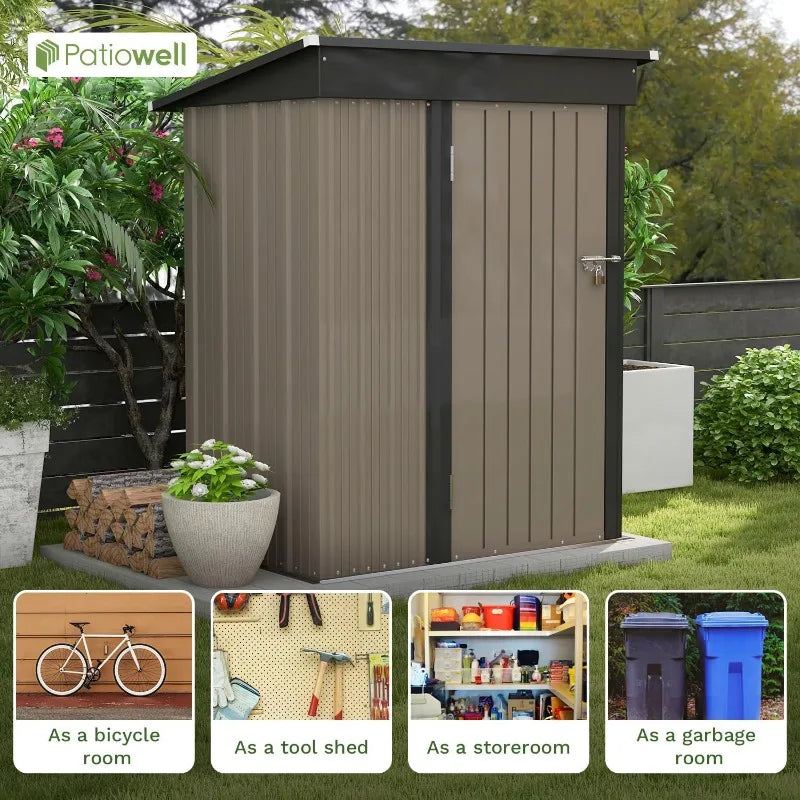 5x3 FT Outdoor Storage Shed, Tool Shed With Sloping Roof And Lockable Door, Metal Shed For Backyard Garden Patio Lawn