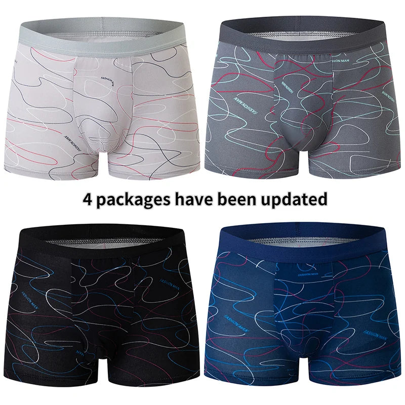 4-piece MEN'S Underwear Comfortable and Fashionable Plus-size Printed Boyshort Maximum 6XL Swimming Trunks for Teenagers.