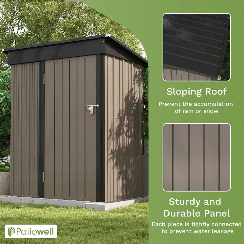 5x3 FT Outdoor Storage Shed, Tool Shed With Sloping Roof And Lockable Door, Metal Shed For Backyard Garden Patio Lawn