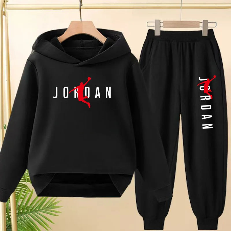 Kids Pullover Black Trend Coat Hoodie Sweatshirt Top+Pants Boys Girls Toddler 3-12Yrs Clothing Casual Sports Jogging Fashion Set