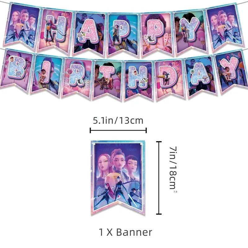 Demon Hunters Birthday Party Decor Tableware Banner Decorations Cake Topper Balloon Girl Kid Korean Kpop Anime Party Supplie Set