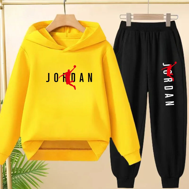 Kids Pullover Black Trend Coat Hoodie Sweatshirt Top+Pants Boys Girls Toddler 3-12Yrs Clothing Casual Sports Jogging Fashion Set