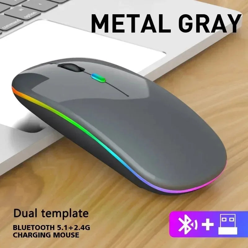Wireless Mouse Bluetooth-Compatible 2.4GHz Dual Modes Mice Rechargeable RGB Ergonomic Silent Click for PC iPad Laptop Huaiwei