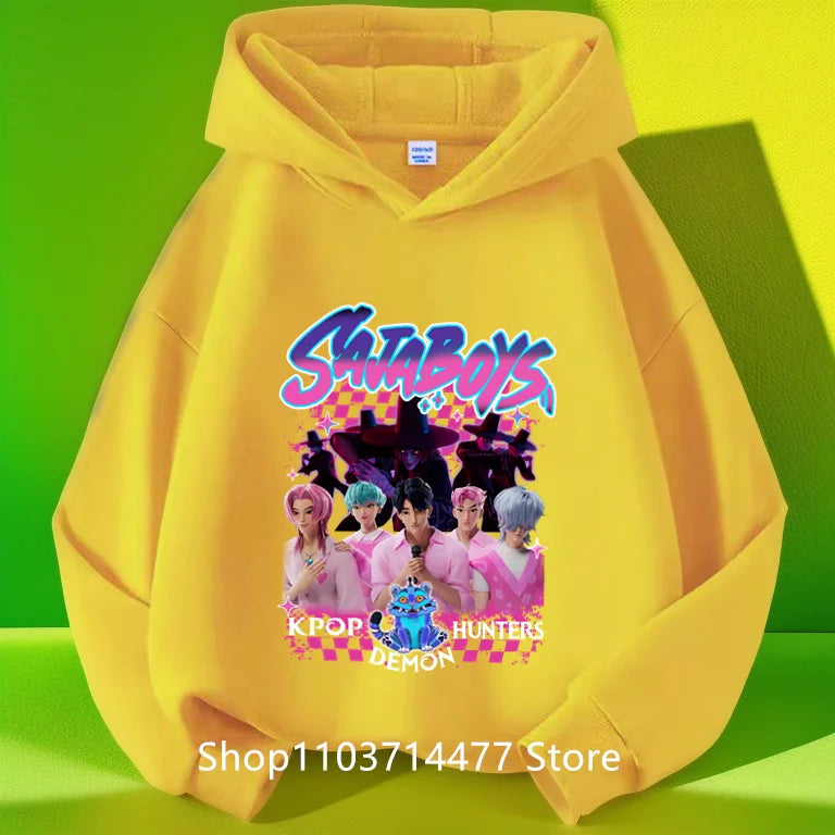 KPop Demon Hunters Soda Pop Graphic Hoodie 2025 Movie Fashion Casual Sweatshirt Girls Boys Harajuku Pullover Tops Kids Clothes