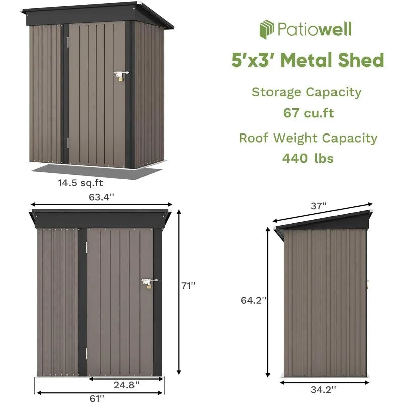 5x3 FT Outdoor Storage Shed, Tool Shed With Sloping Roof And Lockable Door, Metal Shed For Backyard Garden Patio Lawn